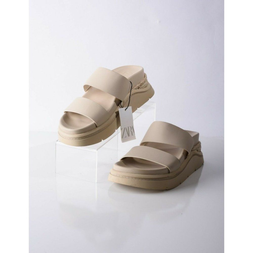 Zara Womens Ecru Chunky Sport Sandals Slip On Beige EU 39 US 8.5 3325/710 NWT